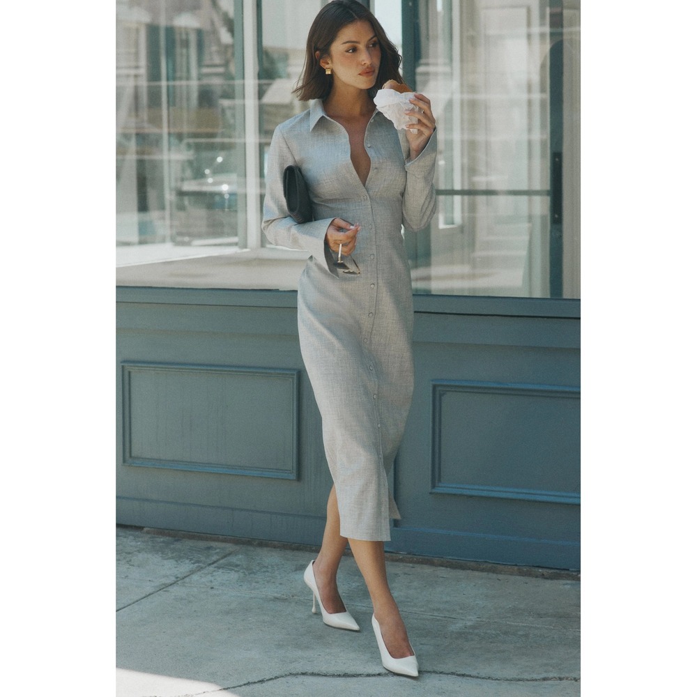 Meshki DORIAN Light Gray Button-Down Midi Dress